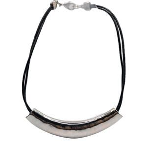 Chico's Necklace Crescent Bib Centerpiece Sleek Shiny Finish Black Cord 14"